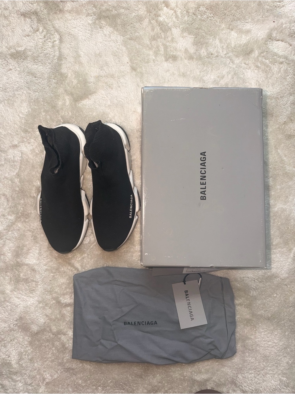 Balenciaga Black and White Speed Trainer Sock Sneakers